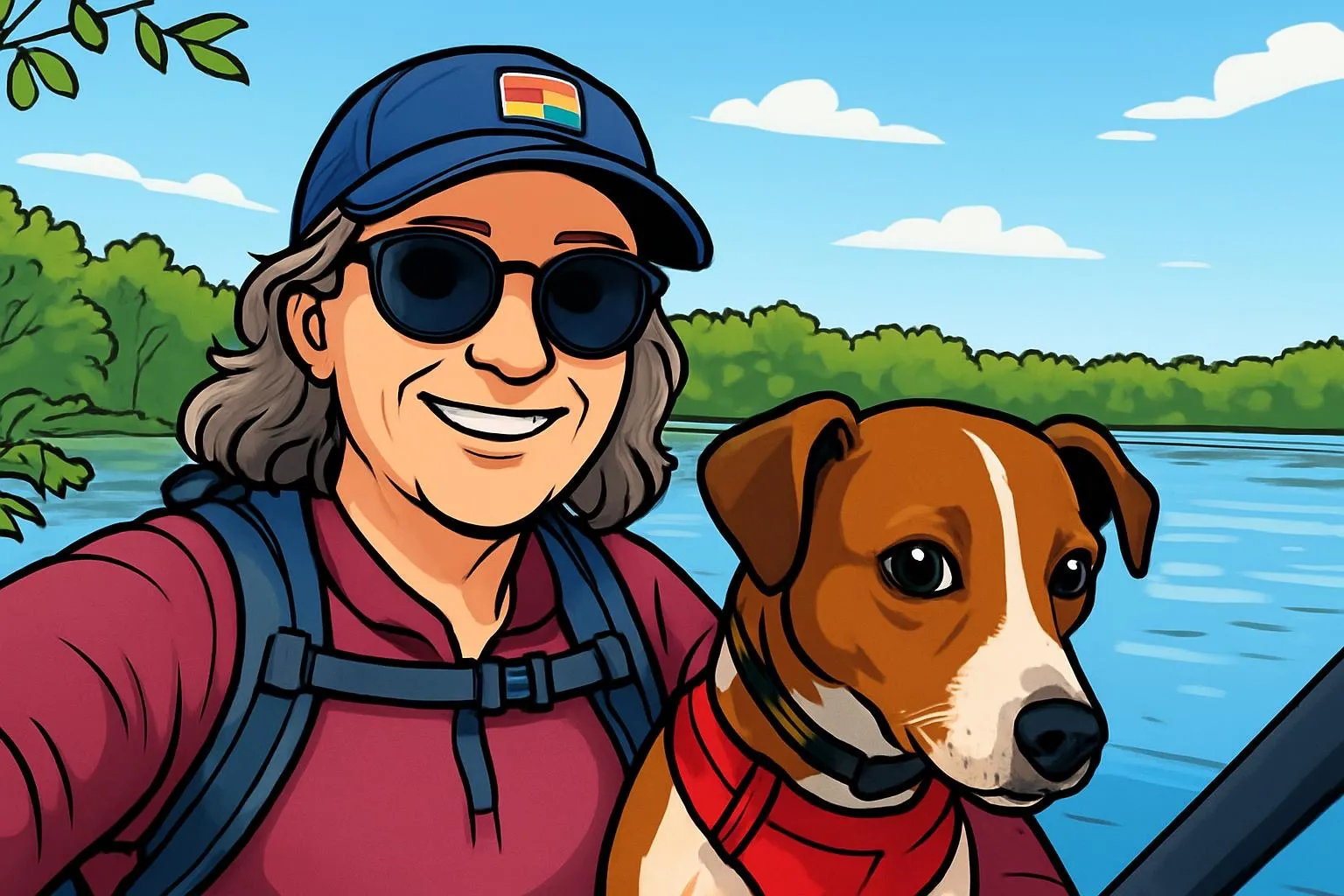 Illustration of Susan with her dog Finn